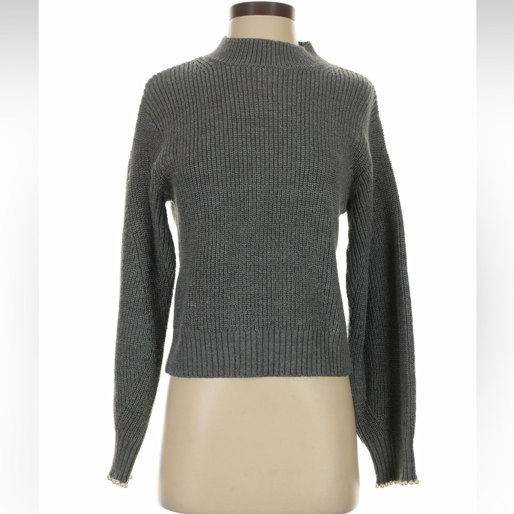 SEA NY - Grey turtleneck long sleeve knit Ribbed Sweater pearl sleeve S 2/4